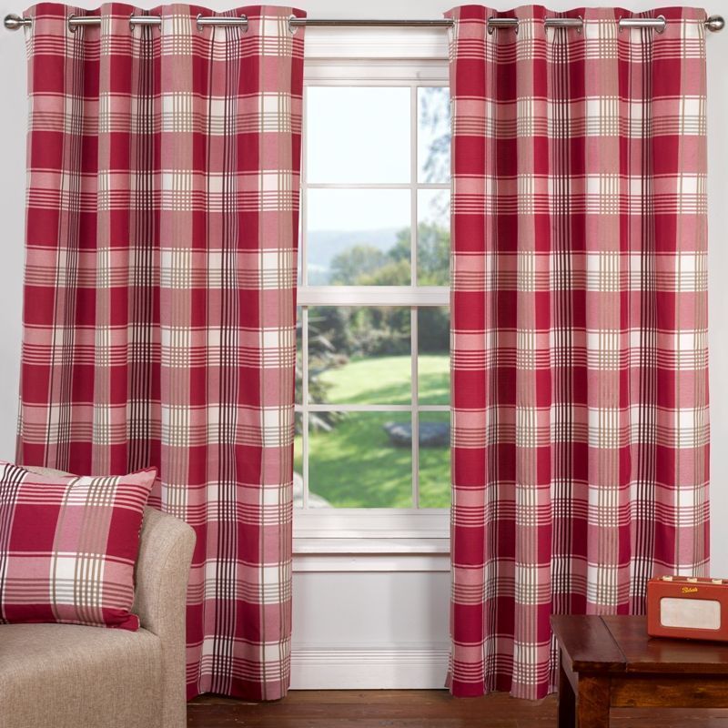 Hamilton Check Curtains (90" Width x 90" Drop) - Cranberry